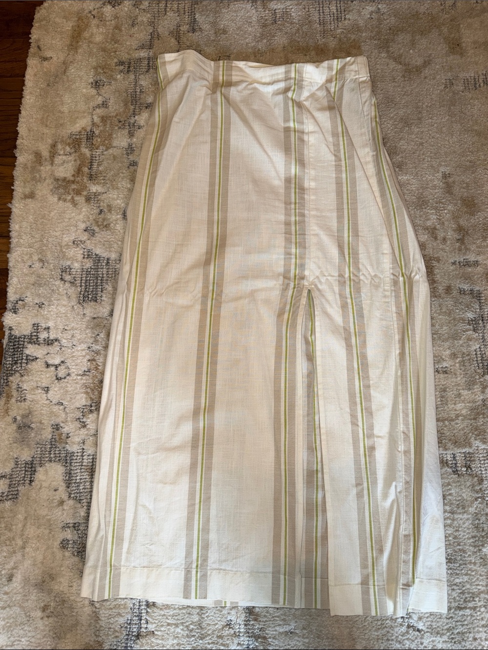 a new day Cream Midi Skirt with Green and Tan Stripes